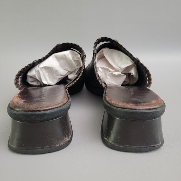 Cole Haan Cassidy Leather Slip On Slides Dark Brown VTG 90s Chunky Heel 10.5 - Picture 7 of 11